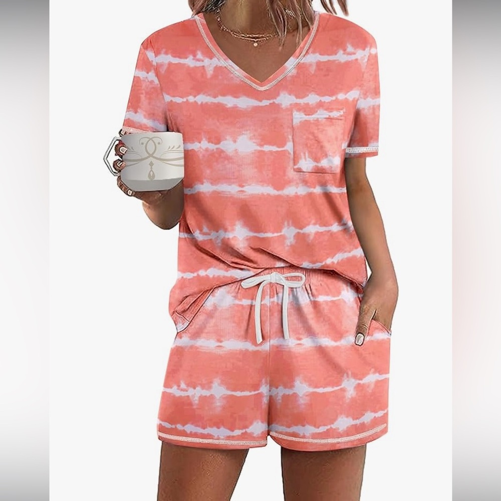Women’s 2 Piece Pajama Set Color Pink Tye Dye Size XS
